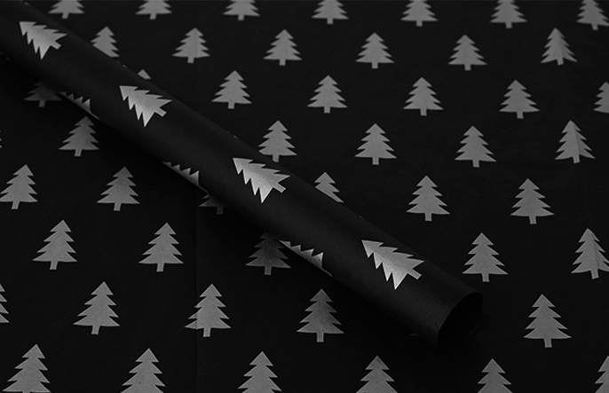Yılbaşı Ağaç Desenli Ambalaj Kağıdı (siyah pelür)