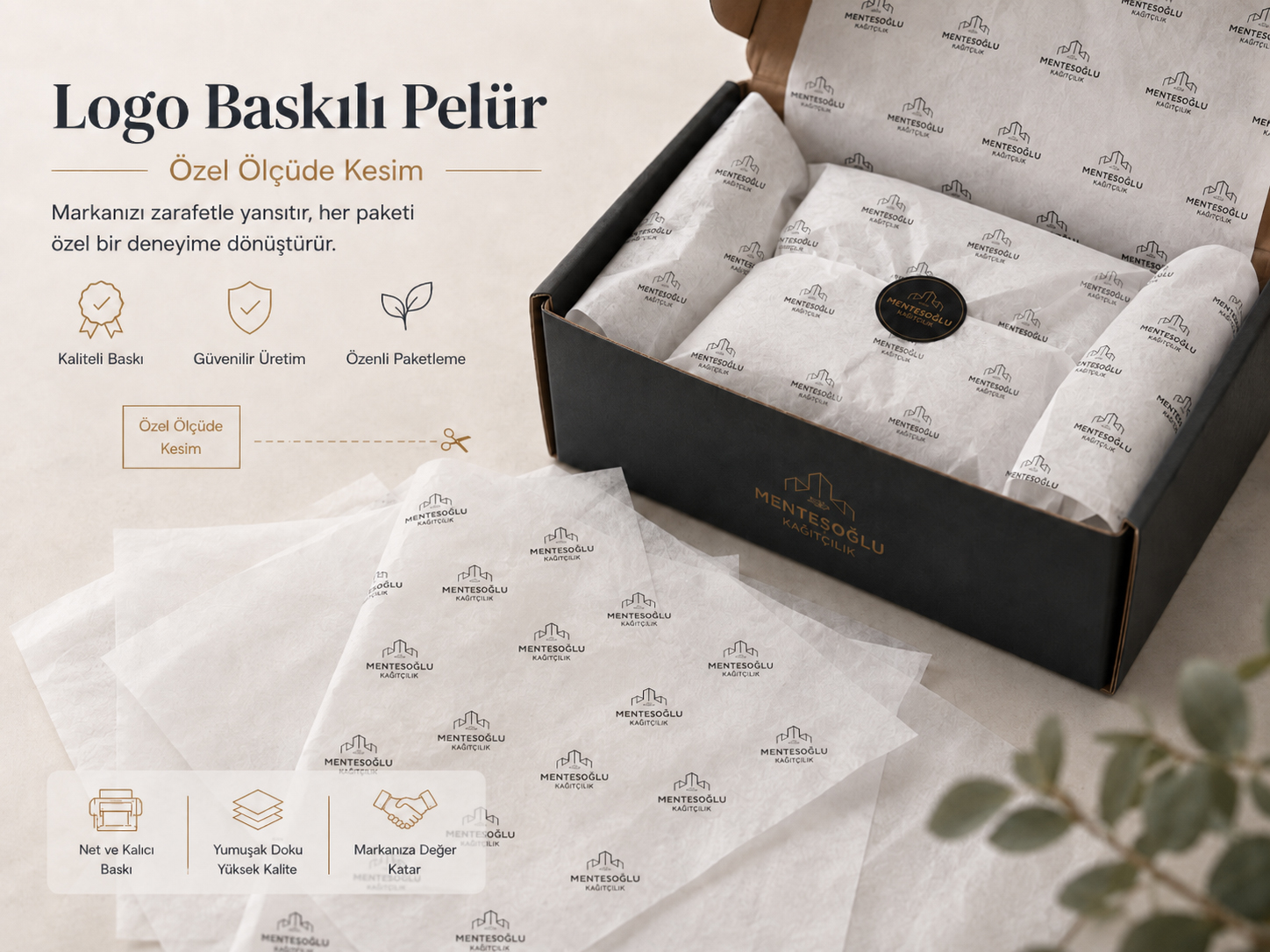 Logo baskılı pelür kağıt örneği